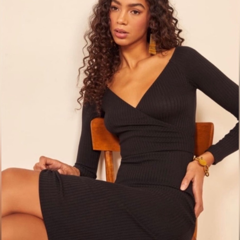 Reformation Jeans Mickey black dress, flattering ribbed knit